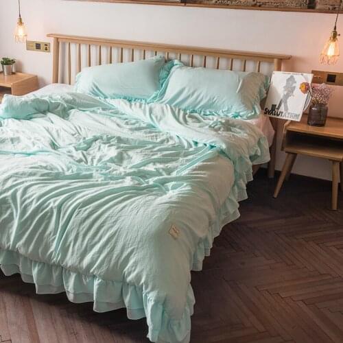 4pcs Set Bed Linens Washed Cotton Blankets Summer Air Condition Quilts Duvet Summer Quilts Lotus Leaf Lace Design Summer Blanket