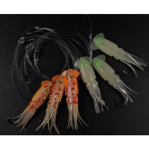 [5 PACKS] 3 X 3/0 Hook Soft Squid Rig Octopus Rigs Glow in Dark Luminous Pink Purple Blue Colors Small Size Sea Fishing