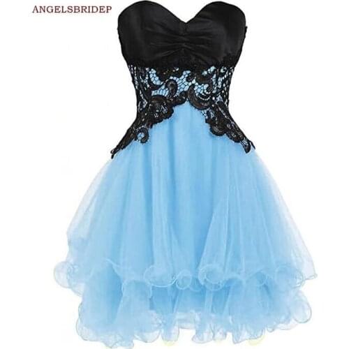 ANGELSBRIDEP Sweetheart Short Homecoming Dresses 2021 Lace Applique Bodice Design Junior Graduation Formal Party Gowns Plus Size