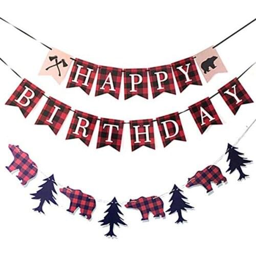 Paper Happy Birthday Banner Candy Bar Decorations Kid Garland 1st First Birthday Boy Party Baby Shower Unicorn Lumberjack Party