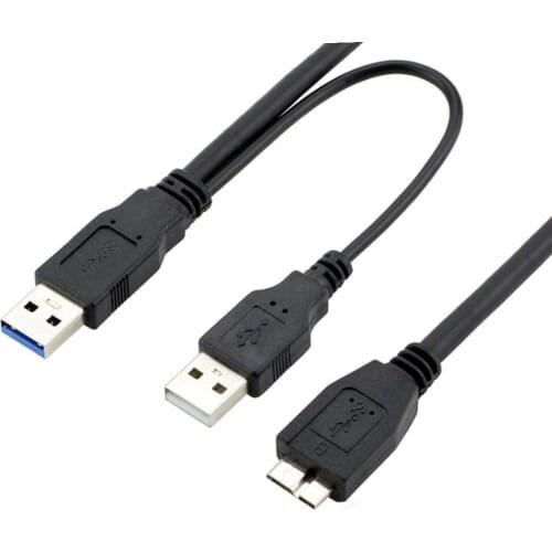 Dual USB 3.0 A Male to Micro-B Male+Male Power Supply Y Cable for Hard Drive HDD