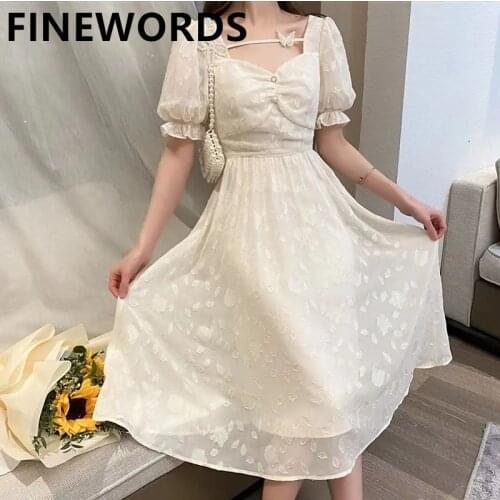 FINEWORDS Elegant Summer White Lace Dress With Butterfly Janpan Kawaii Gentlewomen Party Dress Korean Vintage Midi Fairy Dresses
