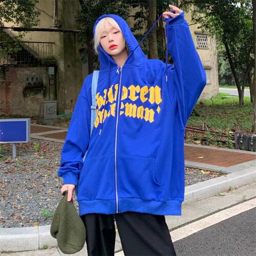 European and American popular Klein blue womens hoodie Harajuku street plus size trend ins couple cardigan jacket autumn