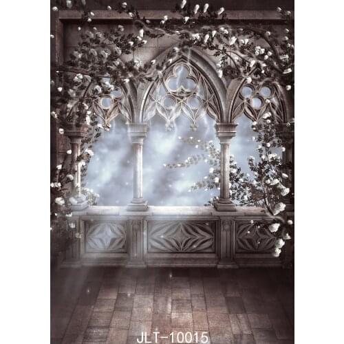 Fantasy Grayish White Photography Backdrops Palace Brick White Flower Photo Background Vinyl Cloth 3D for Photo Studio for Party