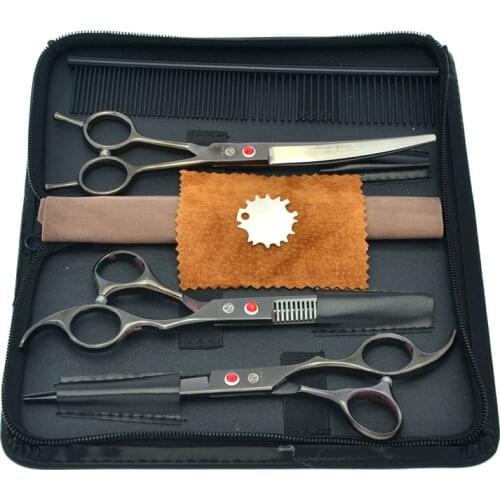 Purple Dragon 7.0" Pet Grooming Clipper JP440C Dog Straight Curved Cutting Scissors 6.5" Thinning Shear Dog Hair Trimmer LZS0354