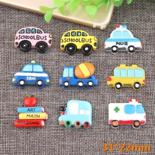 31*22mm Colorful Kawaii Car School Bus Resin Cabochons Flatback Ornament Accessories Planar Clay Beads Charms Hair Clip Decor