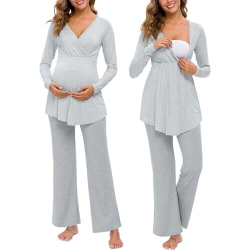 Classic Black Pregnancy Pajamas Sleepwear Suit Pregnant Pajamas Mother Breastfeeding Nightgown Elegant Maternity Nursing Dress