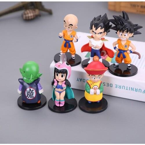 Classic Anime Dragon Ball Character Monkey King Kuririn Action Humanoid Piccolo Boxed Model Toy Childrens Gift Toy 6-piece Set