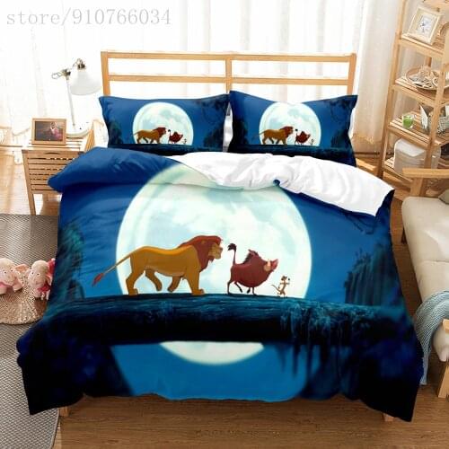 New Lion King Bedding Set Cartoon Character Printed Duvet Cover Set Children Bed Linen Twin Full Queen King Size Kids Gift