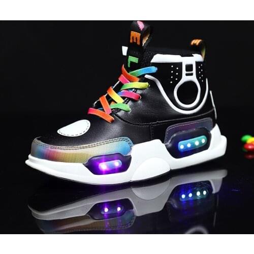 2020 New Children Lighted Sneakers USB Charging LED Light Up Shoes for Boys Girls High Top Luminous Sneakers Glowing Kids Shoes