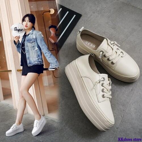 Leather thick-soled shoes with little white shoes for women lacing breathable sneakers summer 2020 new versatile web celebrity f