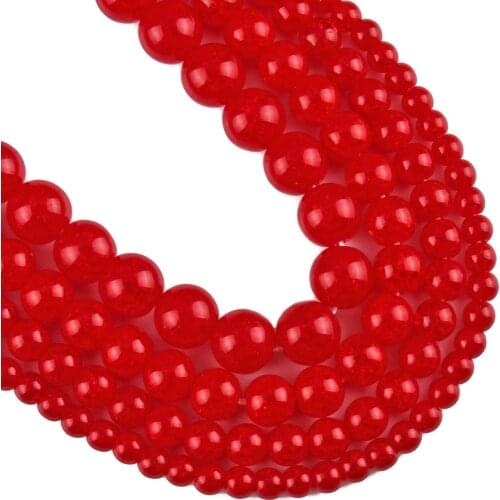 6/8/10/12mm Red Cracked Glass Crystal Round Loose Quartz Beads for Jewelry Making DIY Bracelets Accessories 15