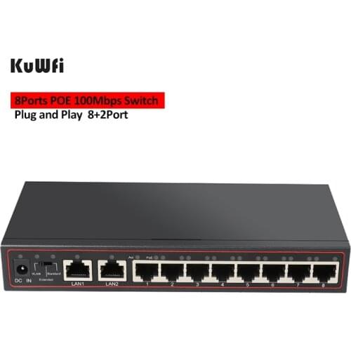 KuWFi 8Port POE Network Switch 100Mbps Ethernet Switch RJ45 LAN Fast Desktop Network Switch for IP Camera With Extend Function