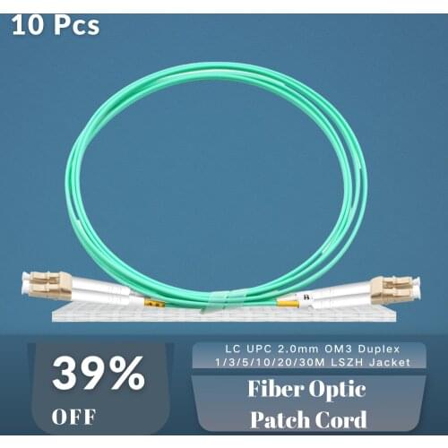 LC UPC 2.0mm OM3 Duplex Fiber Optic Patch Cord 1/3/5/10/20/30M 10PCS LSZH Jacket Jumper Cable
