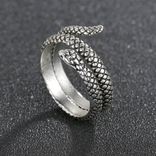 Retro Snake Rings Silver Color Metal Punk Open Adjustable Design Animal Exaggerated Finger Ring for Women Men Party Jewelry Gift