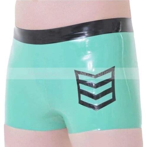 Male Latex Uniform Underpants Tight Rubber Shorts Lake Blue Boxer Underwear Handmade S-LTM099
