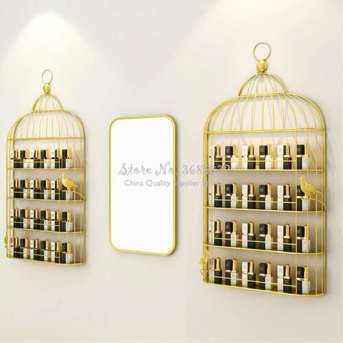 Bird Cage Shape Nordic Wall Storage Holders for Nail Polish Manicure Shop Iron Rack Nail Oil Shelf Organizer Metal Storage Rack