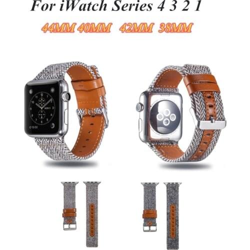 2019 New Nylon Leather Watch Band for Apple Watch 44MM 40MM 42MM 38MM Sport Wristband Replacement for iWatch Series 4 3 2 1 Belt
