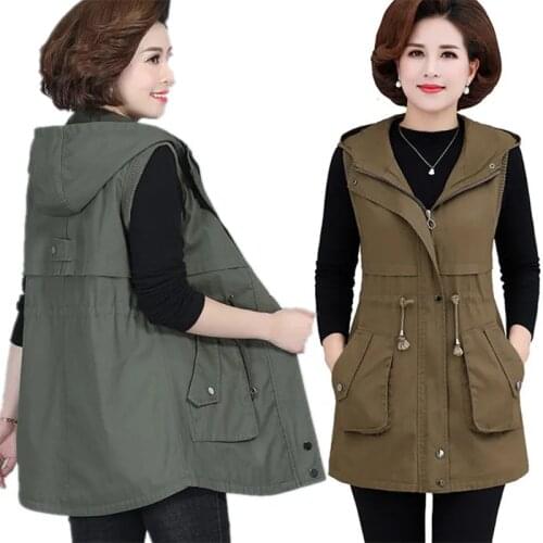 2021 New Spring Autumn Vest Women Mothers Waistcoat Mid-Length Hooded Female Jacket Plus Size 5XL Sleeveless Coat Cardigan L567