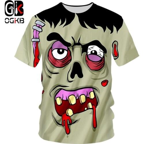 OGKB Fashion Halloween Man Ugly Zombie Face Tee Shirt Street Wear Wholesale O Neck Tshirt 6XL Mens 3D Printed Clothing