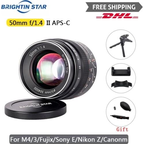 Brightin Star 50mm f/1.4 II APS-C Manual Focus Fixed Lens Large Aperture For Canon EF-M Sony E Fuji X M4/3 Nikon Z Mount Camera
