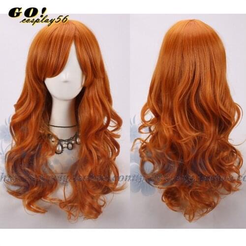Nami Orange Wig Long Body Wave Curly Wig Hair Cosplay Role Play Adult Synthetic Hair