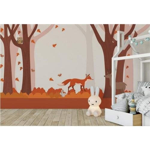 Custom 3d wallpaper for walls 3 d wall murals Forest hand painted tree wallpaper deer fox background wall paper home decoration