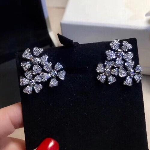 Rand Pure 925 Sterling Silver Jewelry For Women Flower Earrings Flower Earrings Luck Clover Design Wedding Party Earrings