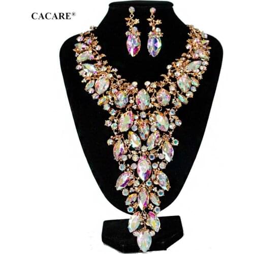 Luxury Rhinestone Jewelry Sets Women Fashionable Necklace Earrings Set 3pcs EU Dubai Big Jewellery Party Jewels F1057 3 Colors