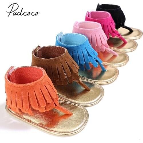 2020 Baby Summer Shoes Baby Girls Kids Sandals Tassel Anti-Slip Summer Crib Shoes Soft Sole Prewalkers Candy Color Solid Shoes