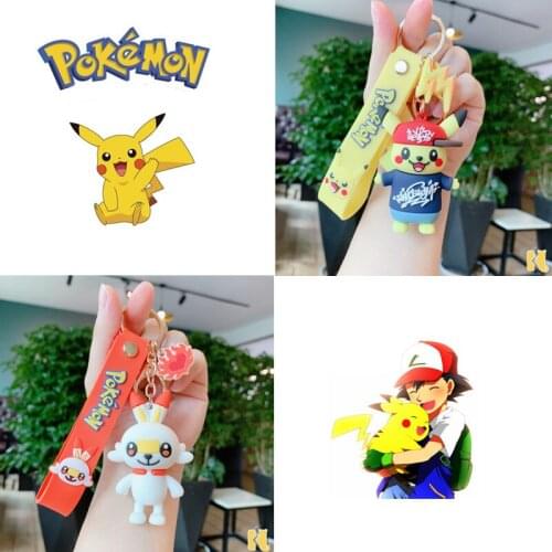 Pokemon Pikachu Silicone Keychain Pendant Creative Cartoon Animation Pendant Key Ring Model PVC Cute Childrens Toy Gift