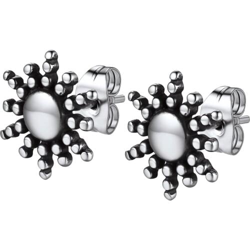 Starlord Custom Text Stainless Steel Jewelry Sun Ray Shape Stud Earrings Silver/Black Plated Gift For Women Men PSE4954