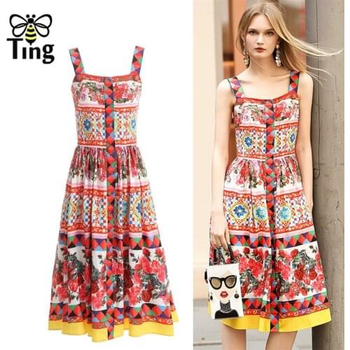 Tingfly Summer Women Vintage Floral Print Street Casual Dress Sundress Strap Sleeveless Chic Dress Plus Size Vestidos Robes Za