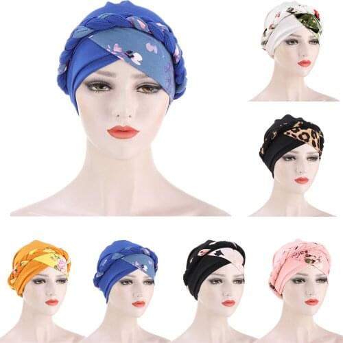 Muslim Women Hijab Turban Leopard Print Chemo Cap Braid Cancer Hat Hair Loss Cover Bonnet Beanie Islamic Hijabs Head Wrap Scarf