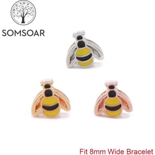 Somsoar Jewelry Honeybee Slide diy Charms fit 8mm Wide Leather Wrap Bracelet Mesh Bracelet for Toddler/Women 10pcs/lot
