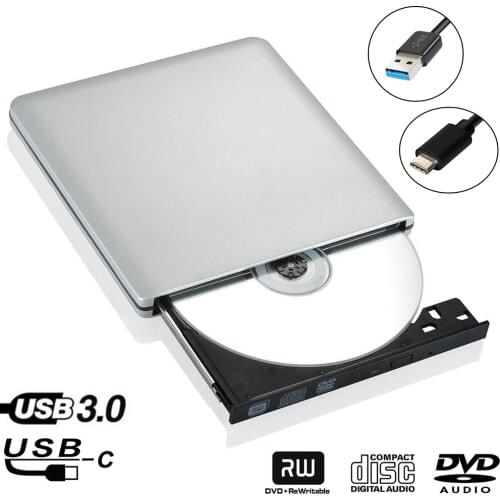 Type-C+USB 3.0 External DVD Optical Drive Blu-ray Combo BD-ROM 3D Player CD/DVD-RW Burner Writer Recorder for Laptop Mac PC
