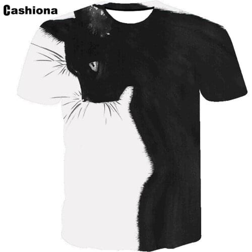 Cashiona Women Elegant Leisure Casual T-shirt Model Cats Print Tees Plus size Femme the Top 2021 Summer New Patchwork T shirt