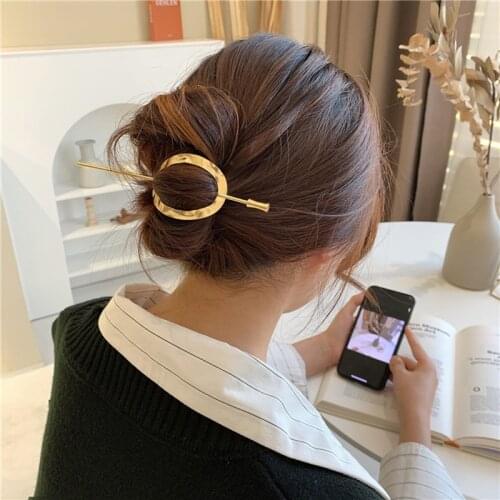 GSOLD Trendy Geometric Alloy Round Top Hairpin Minimalist Square Hair Stick Women Fashion Retro Art Style Daily Accessories