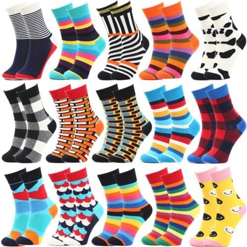 Women Socks Cute fashion Pattern Striped lattice Geometric Funny Combed Cotton Happy colorful novelty skateboard Socks