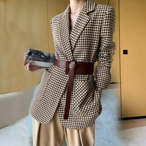 Womens Short Wool Plaid Blazer Womens Short Spring 2021 New Style Versatile Thick Tweed Coat Fall Jacket for Women