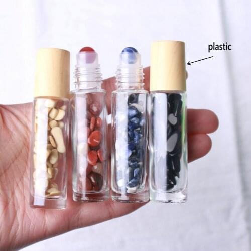1pc Natural Quartz Gravel Gem Rolling Bead Glass Essential Oil Bottle