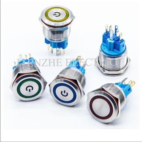 22mm 3A/250VAC IP67 with self-locking ring with power symbol light reset stainless steel metal button start switch waterproof