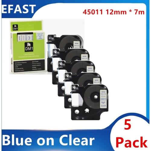 5 Pack 12mm 45011 Blue on clear Compatible dymo D1 tapes 45011 ribbon cassette for Dymo label manager LM 160 280 label maker