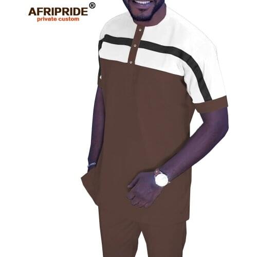 African Men`s Tracksuit Short Sleeve Shirt and Pants Set Ankara Clothing Dashiki Sport Suit XS-6XL AFRIPRIDE A1916067