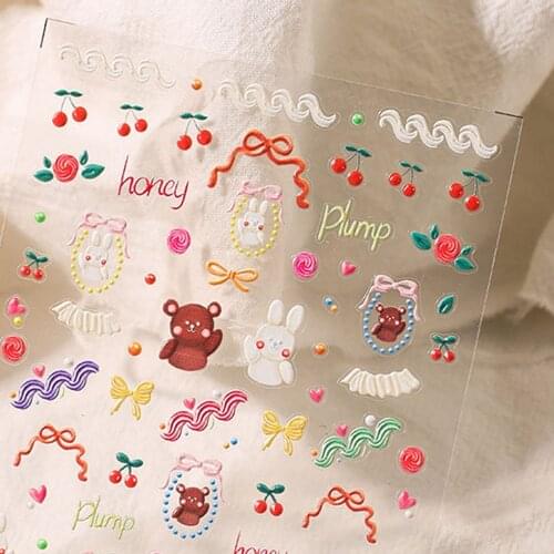 Acrylic Engraved Nail Stickers 3D Grid Water Slide Nail Decal Students Cute Nail Decoration Bow New Clothing Nail Art Tools