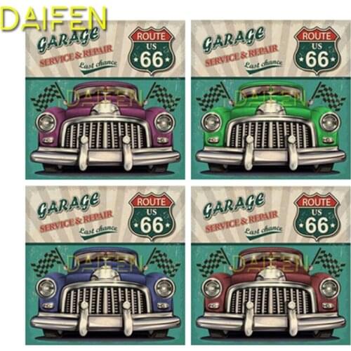 DIY 3D Diamond mosaic Full Round Diamond painting Cross stitch colorful Retro flag classic cars Full Square Diamond embroidery