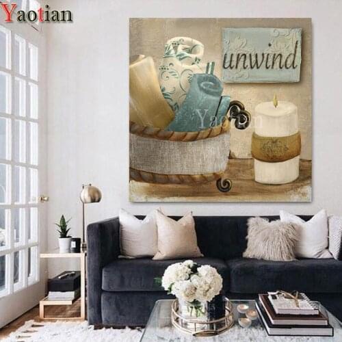 Diy Diamond painting Cross stitch Spa Unwind Diamond embroidery full square round Rhinestones Retro Style Bathroom Decor