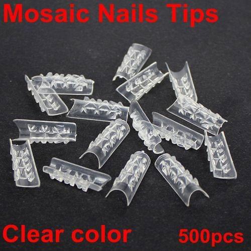 Free shipping 500pcs/lot 10 Sizes Fake nails Clear color Mosaic Nails Tips fashion beauty Glass False Acrylic UV Gel Nail Art