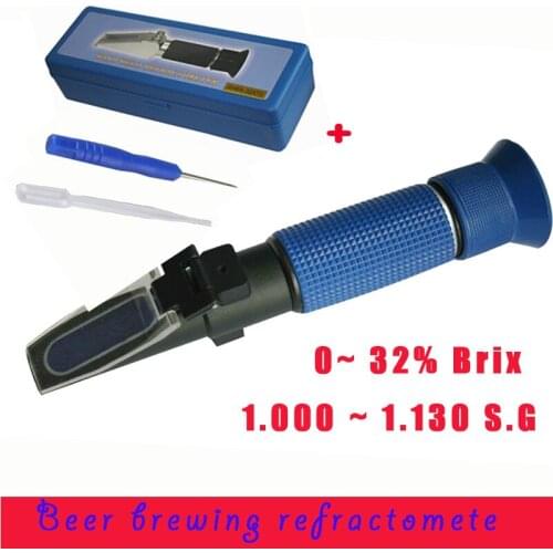Free shipping Hand held 1.000-1.130sg Beer brewing refractometer 0-32% Brix P-RSG-100ATC with hard case