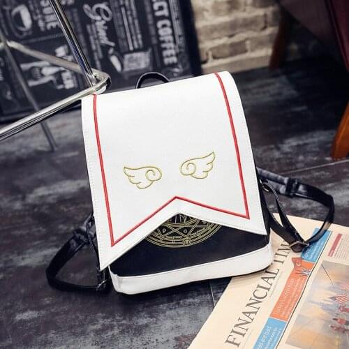 Cardcaptor Card Captor Sakura Cute Wing Printing Schoolbag Backpack Shoulder Bag PU Teenager Travel Lolita Laptop Gift for Girls